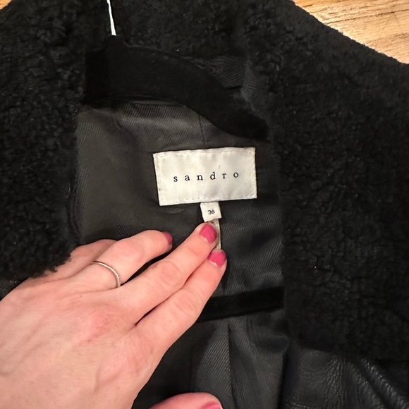 Sandro motorcycle coat with removable shearling collar 36/ small navy blue - Picture 3 of 3